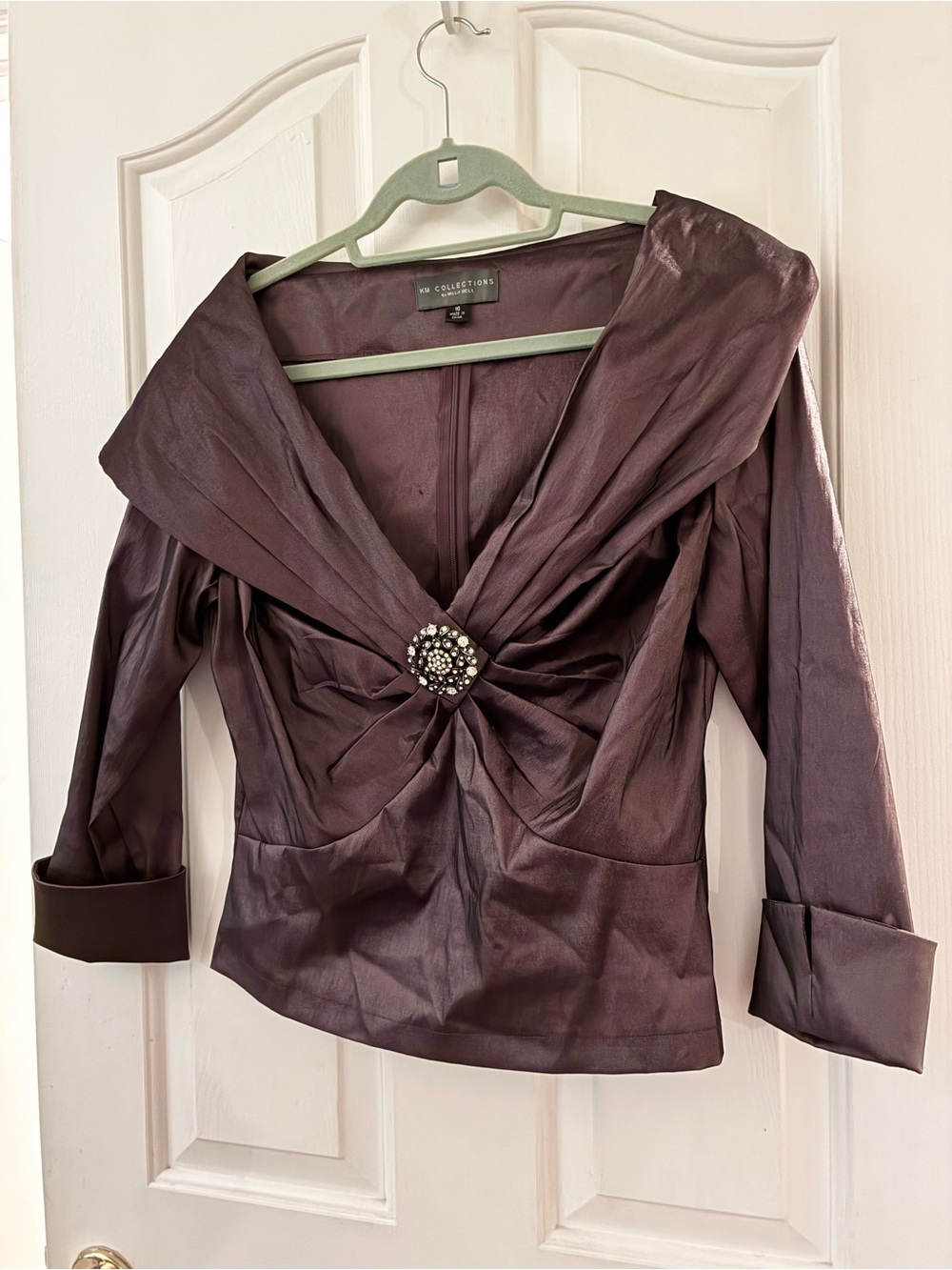 Plum Taffeta Evening Gathered Top with Jeweled Center KM collections 16